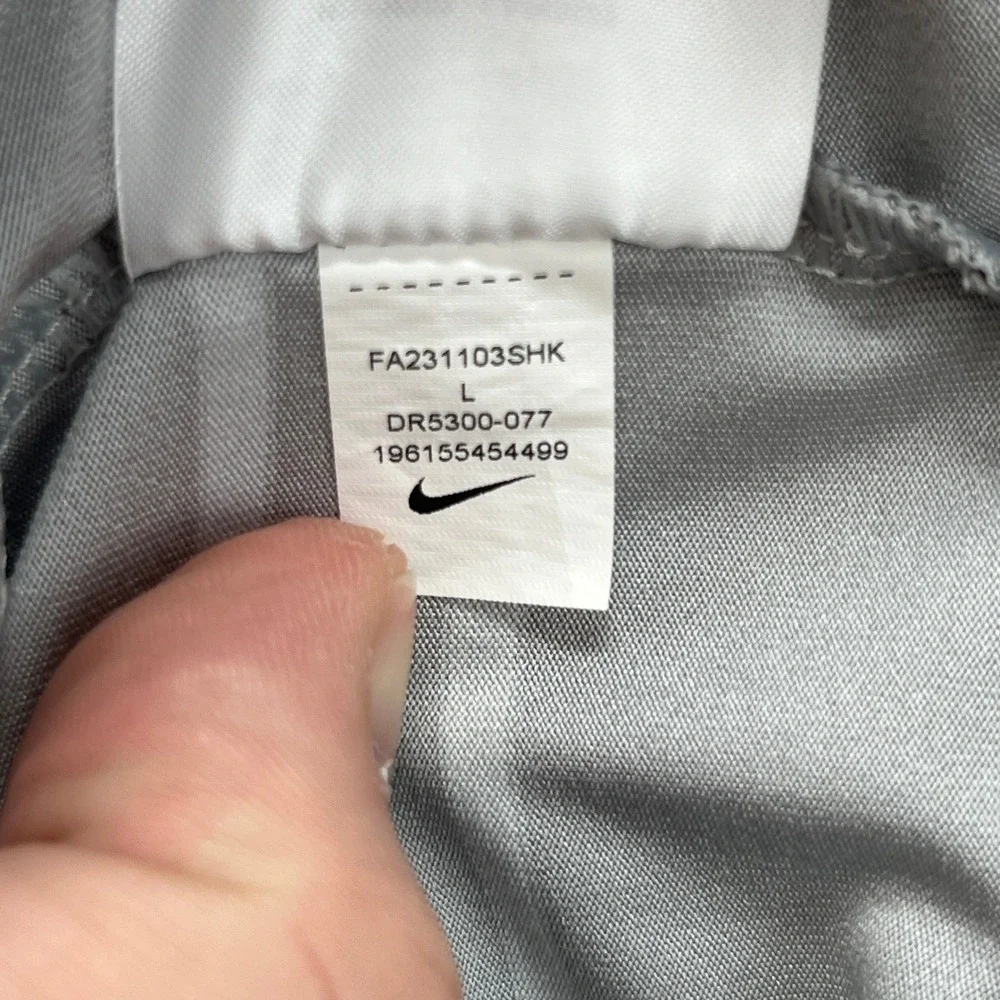 Nike Polo Shirt Mens Large Grey White Striped Dri-FIT Golf Performance Active